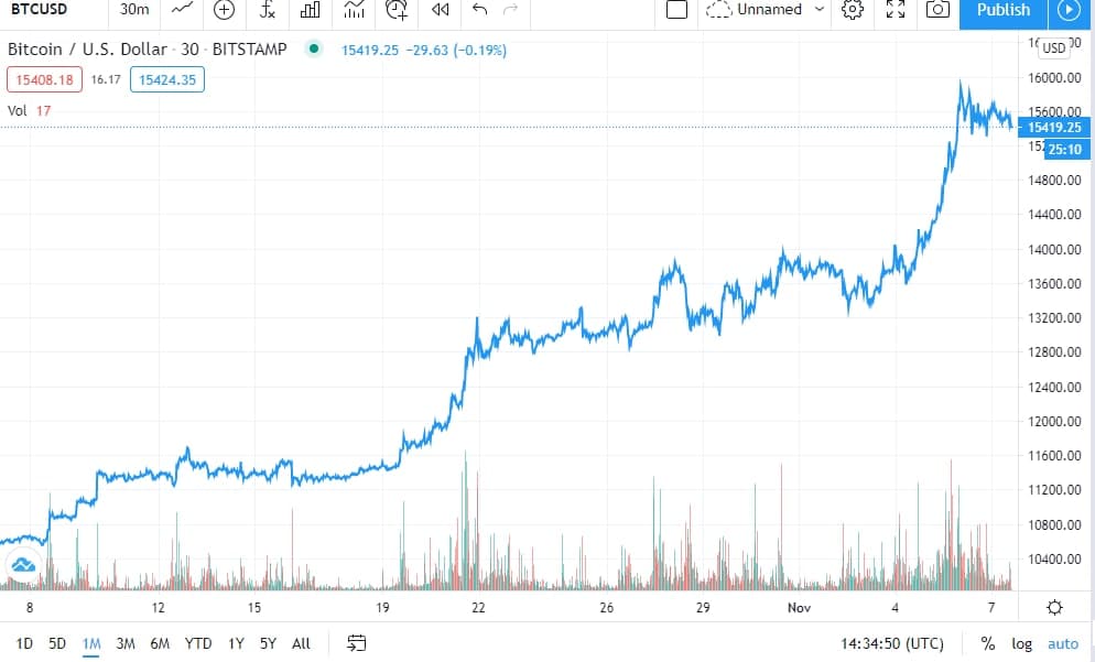 Bitcoin Price Chart 1-Month (Source: TradingView)