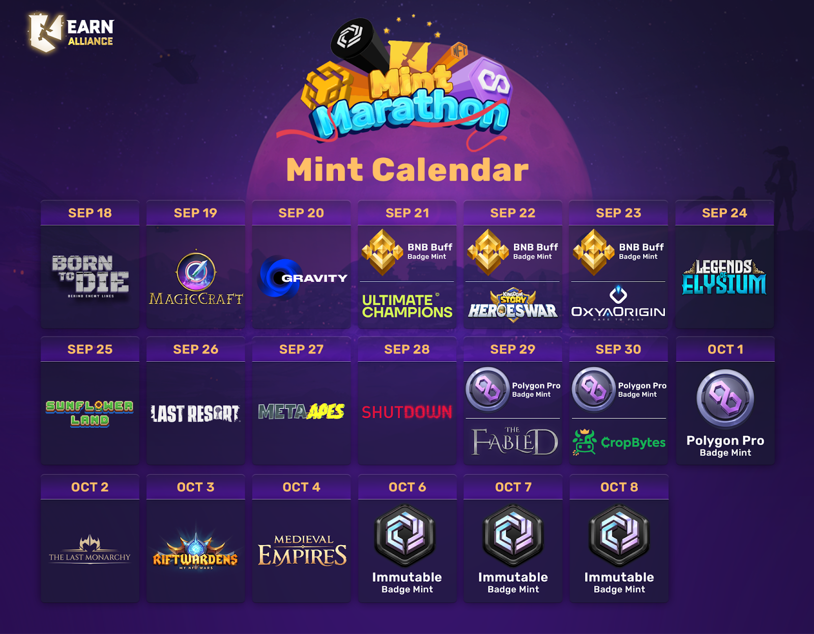 Earn Alliance Launches the Biggest Web3 Game Mint Marathon: Over 40,000 Free NFTs Featuring 16 Games from Binance, Polygon, and Immutable 