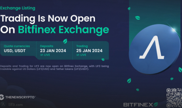 Lif3 Accelerates DeFi Adoption and Innovation with BitFinex Listing