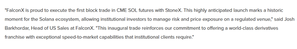 FalconX and StoneX Complete First Solana Futures Block Trade