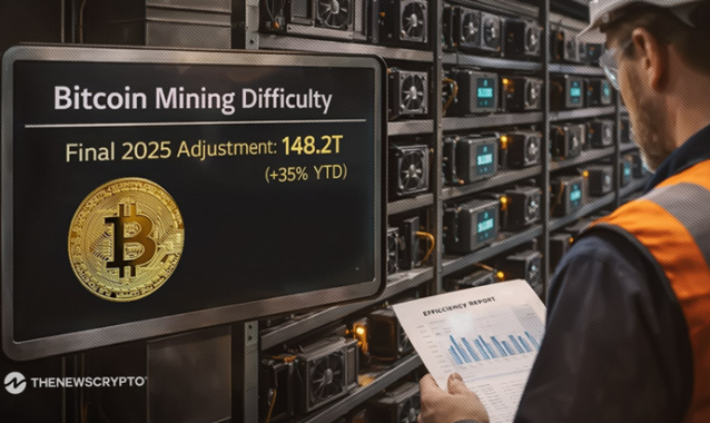 Bitcoin Mining Difficulty Ends 2025 at 148.2 Trillion